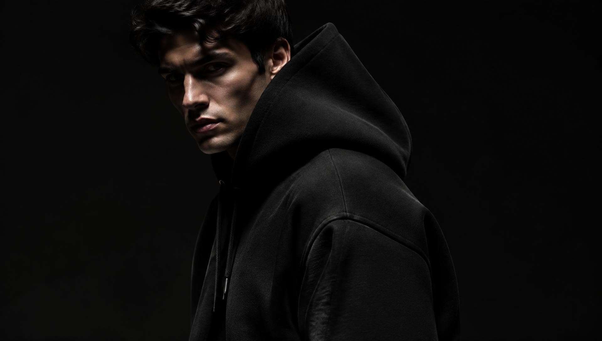 Model in a black SYPIKE heavyweight hoodie